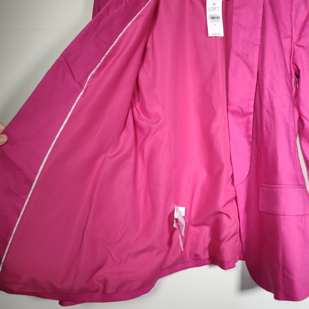 LOFT Womens Fuchsia Pink Shawl Collar Open Front Linen Blazer Jacket Size 4 NWT - Picture 7 of 11